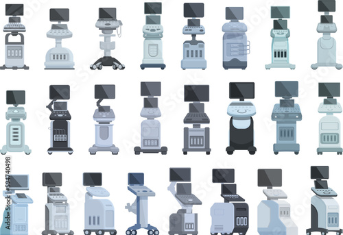 Ultrasound machine icons set cartoon vector. Probe doctor. Nurse medical