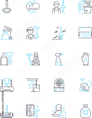 Pet grooming linear icons set. Haircut, Bathing, Trimming, Brushing, Deshedding, Nailtrimming, Earcleaning line vector and concept signs. Fleatreatment,Sanitizing,Clipping outline illustrations