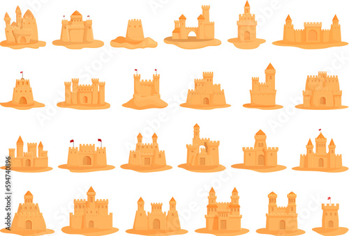 Sand castle icons set cartoon vector. Water figure. Summer seaside