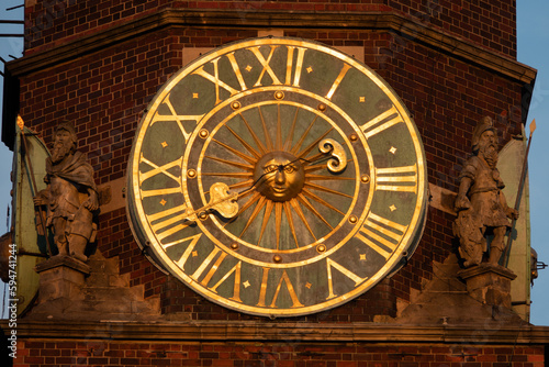 dial with the image of the sun on the town hall Wroclaw Poland