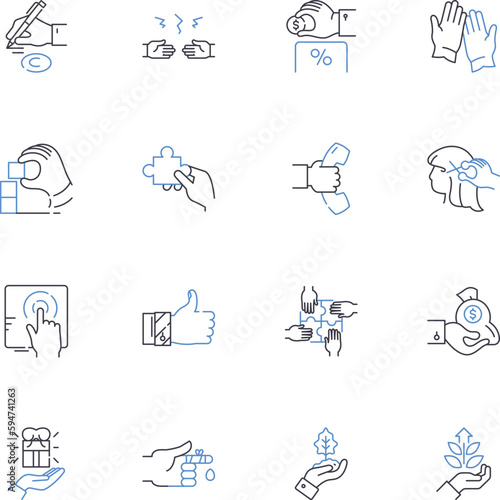 Communication style line icons collection. Assertive, Aggressive, Passive, Diplomatic, Collaborative, Confident, Direct vector and linear illustration. Indirect,Articulate,Charismatic outline signs