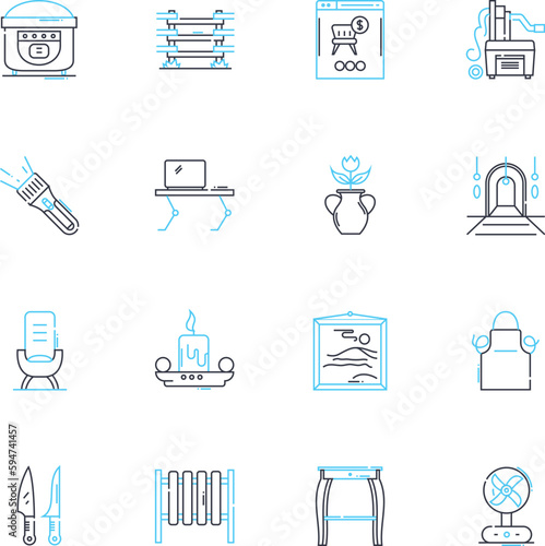 Web design linear icons set. Responsive, User-friendly, Navigation, Graphics, Typography, Layout, Colors line vector and concept signs. Accessibility,User-flow,Interactivity outline illustrations
