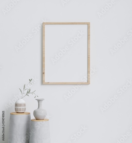 3D rendering minimal style living room frame for mockup and empty wall copy space