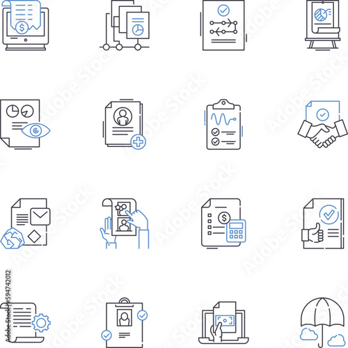 Compensation line icons collection. Salary, Wage, Bonus, Benefits, Commission, Package, Remuneration vector and linear illustration. Incentive,Earnings,Pay outline signs set