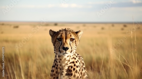 Cheetah in a cinematic savanna background with beautiful colors generative ai