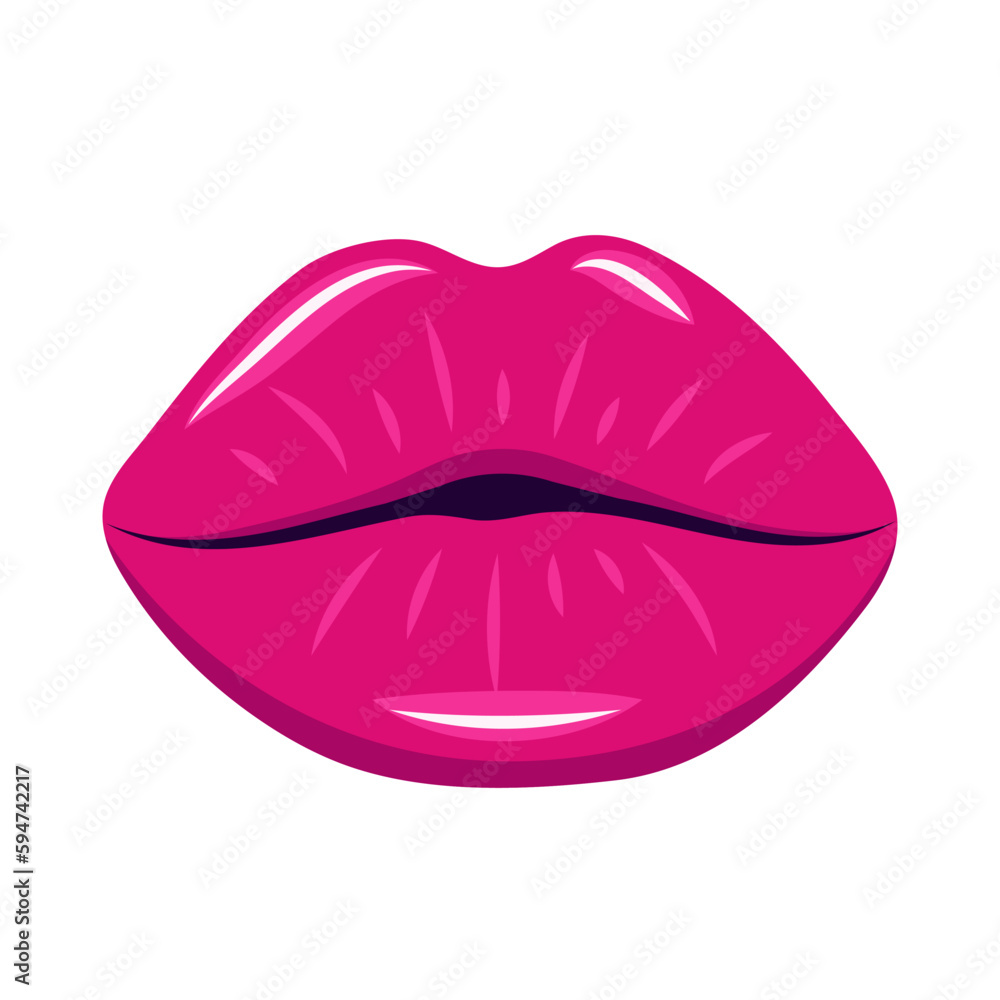 Female lips in the shape of a kiss. Woman sexy mouth. Isolated vector illustration i flat cartoon style. Female lips in the shape of a kiss. Woman sexy mouth. Isolated vector illustration i flat cartoon style.