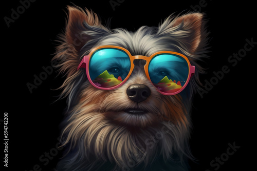 Cool Dog with Sunglasses on Black Background Summer Generative AI © SatoriVerse