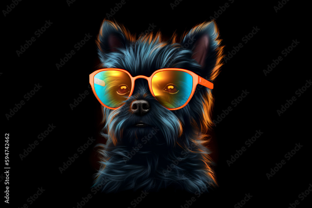 Cool Dog with Sunglasses on Black Background Summer Generative AI Cool Dog with Sunglasses on Black Background Summer Generative AI