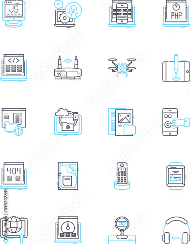Parallel computing linear icons set. Concurrency, Multithreading, Distributed, Cluster, GPU, SIMD, Scalability line vector and concept signs. Performance,Multicore,Cache outline illustrations photo