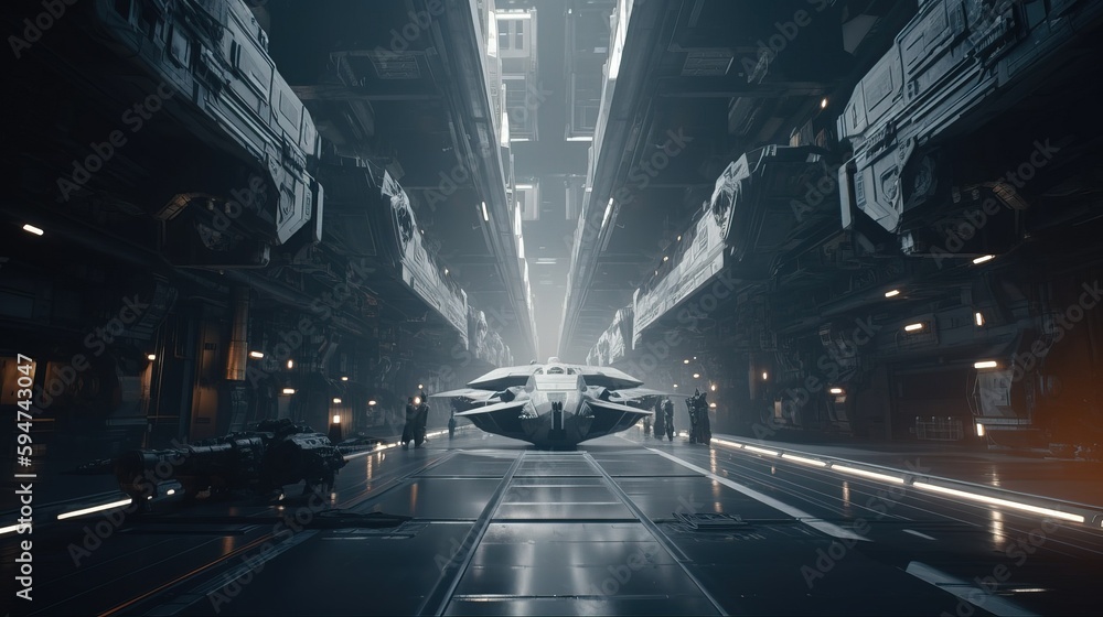 Space ships facility in a futuristic world of tommorow. Generative Ai Space ships facility in a futuristic world of tommorow. Generative Ai