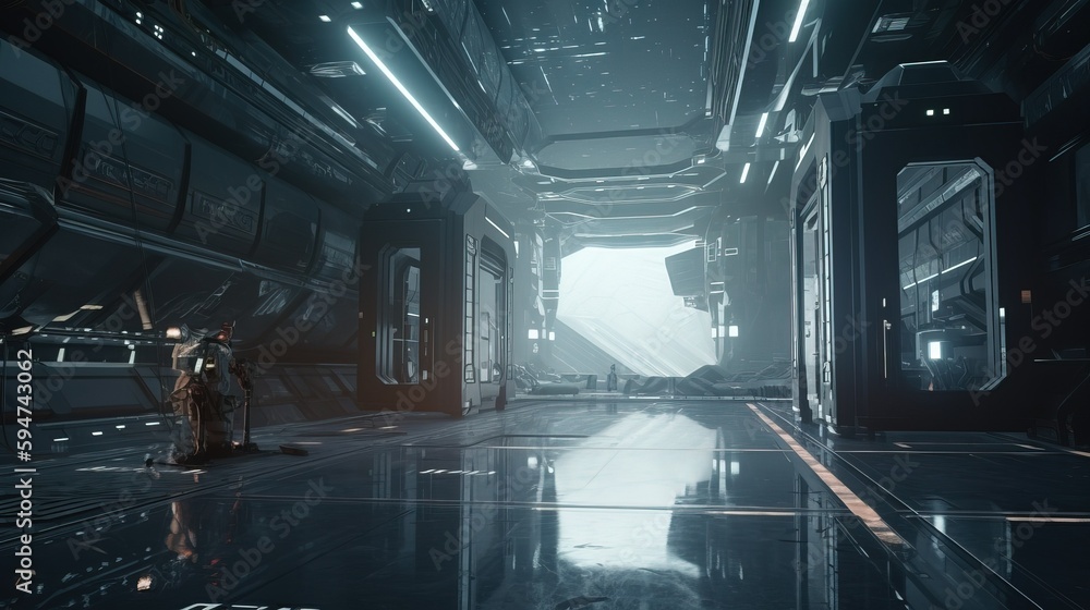 Space ships facility in a futuristic world of tommorow. Generative Ai Space ships facility in a futuristic world of tommorow. Generative Ai