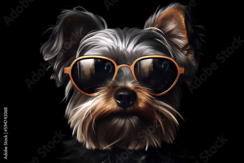 Cool Dog with Sunglasses on Black Background Summer Generative AI