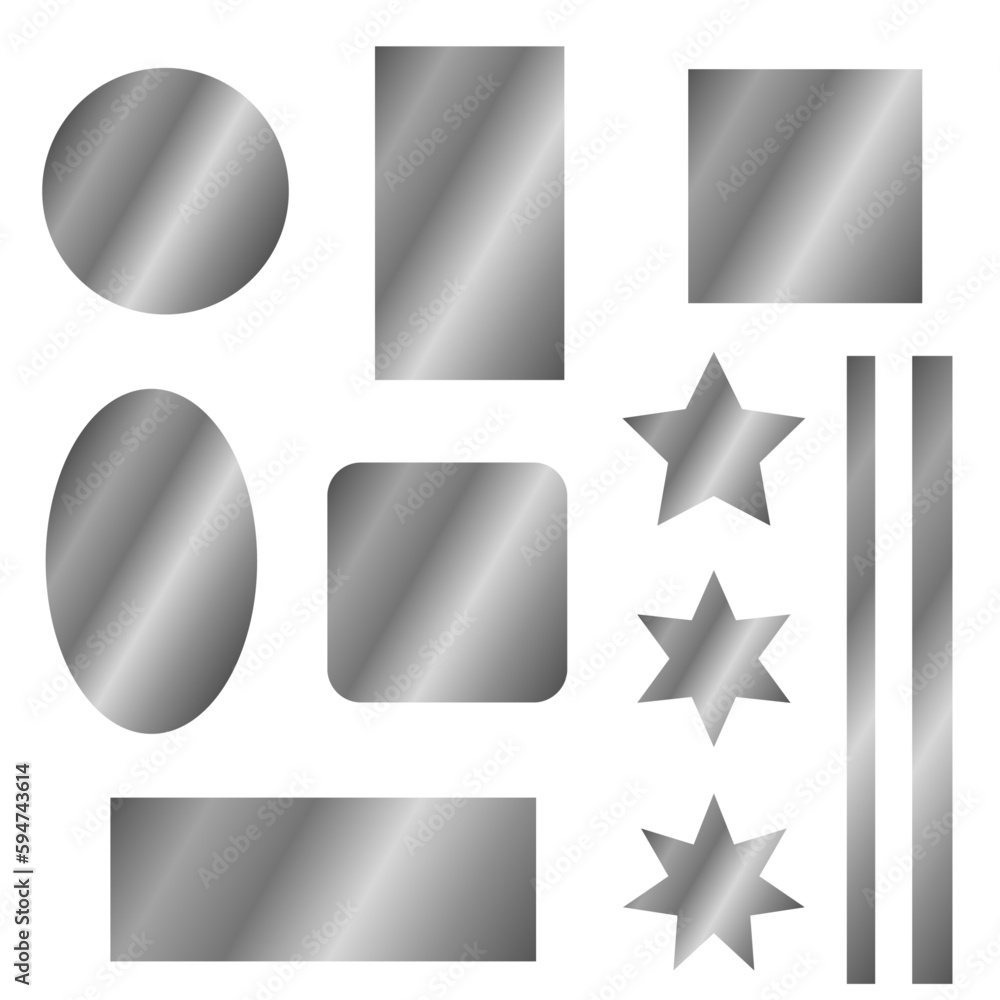 Set of metal buttons. Vector silver shapes Set of metal buttons. Vector silver shapes
