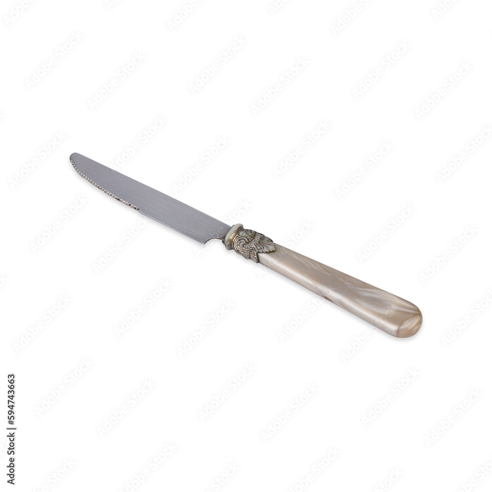 Fototapeta premium Old decorated metal knife isolated over white background