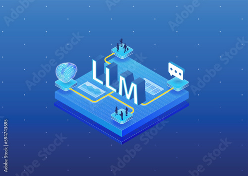 Large Language Model LLM concept. 3d isometric vector illustration of generative AI Artificial Intelligence.