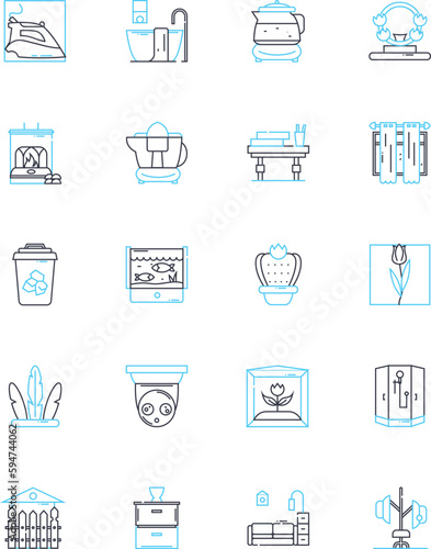 Armchair linear icons set. Comfy, Plush, Stylish, Ergonomic, Modern, Classic, Cozy line vector and concept signs. Reclining,Slipper,Tufted outline illustrations