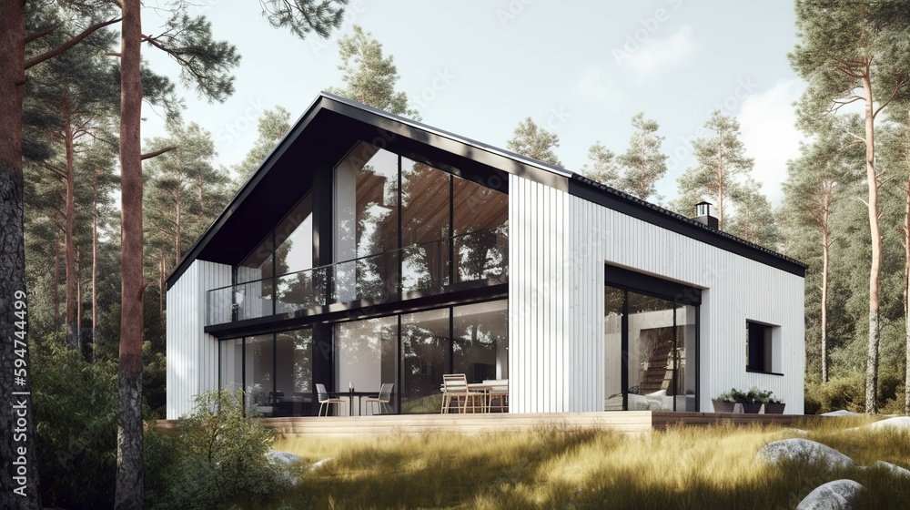 Scandinavian and modern vibe house exterior, AI generated Scandinavian and modern vibe house exterior, AI generated
