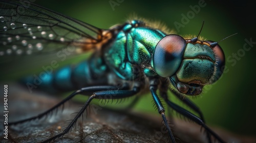 Macro portrait of a blue dragonfly (Sympetrum viridis)/ Generative AI