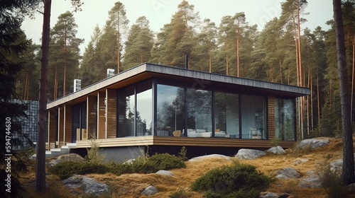 Modern and nordic style luxury house exterior, AI generated 