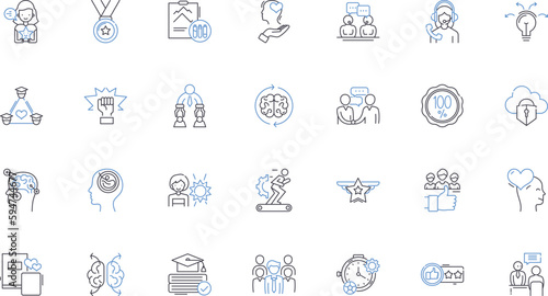 Mutual exploring line icons collection. Adventure, Discovery, Collaboration, Pathfinding, Innovation, Partnership, Experimentation vector and linear illustration. Co-creation,Piering,Expedition