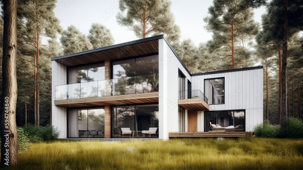 Modern and nordic style luxury house exterior, AI generated Modern and nordic style luxury house exterior, AI generated