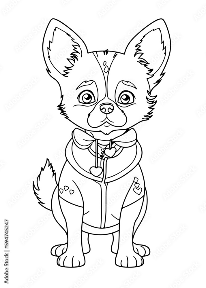 Fototapeta premium Dog Character Vector, Coloring Book Page with Dog, Coloring page outline of a cute dog, coloring page with Animal character 