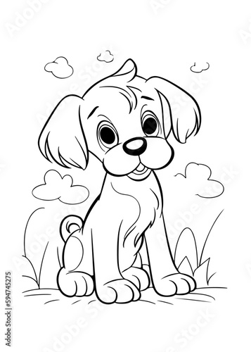 Dog Character Vector, Coloring Book Page with Dog, Coloring page outline of a cute dog, coloring page with Animal character 