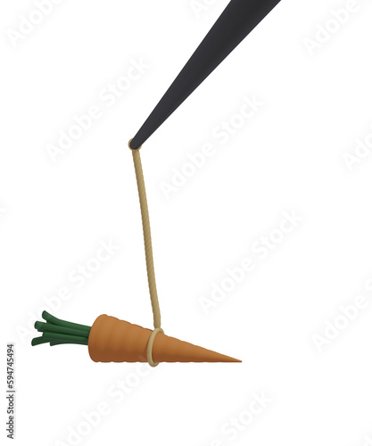 A 3d render of a carrot on a stick representing the unattainable