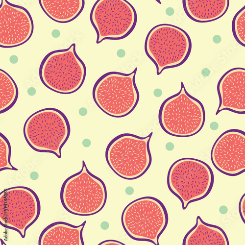 Seamless pattern of figs in flat style, vector minimalistic pattern, light background