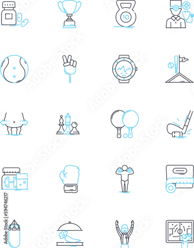 Balanced diet linear icons set. Nutrients, Healthy, Equilibrium, Vitamins, Balanced, Energy, Minerals line vector and concept signs. Moderation,Protein,Fiber outline illustrations