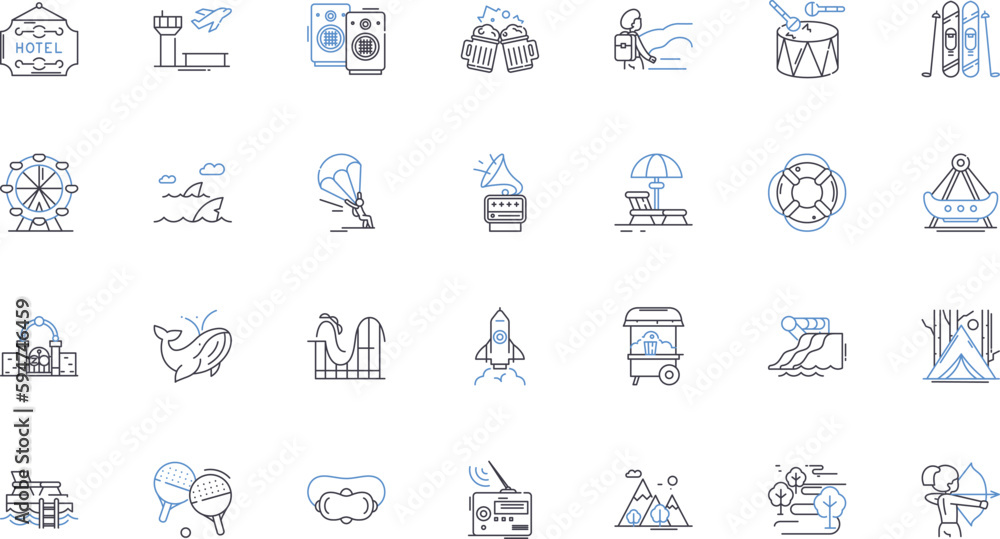 Adventure line icons collection. Brave, Quest, Journey, Expedition, Challenge, Discovery, Exploration vector and linear illustration. Adrenaline,Risk-taking,Excitement outline signs set
