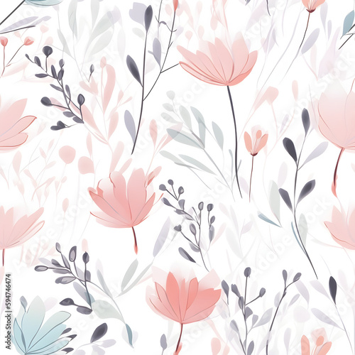 seamless floral pattern,pink flowers lines , Ai generated  © Hina
