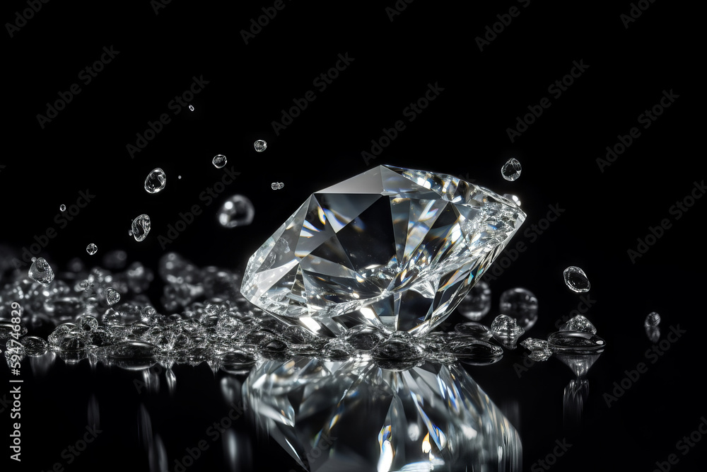 diamonds on black background. A scattering of diamonds. generative ai diamonds on black background. A scattering of diamonds. generative ai