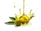 olive oil and olives on white background. Health vegan food conception. Generative AI illustration