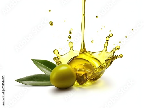 olive oil and olives on white background. Health vegan food conception. Generative AI illustration