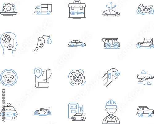 Haulage line icons collection. Cargo, Trucking, Transport, Logistics, Distribution, Freight, Delivery vector and linear illustration. Highway,Trailer,Carrier outline signs set