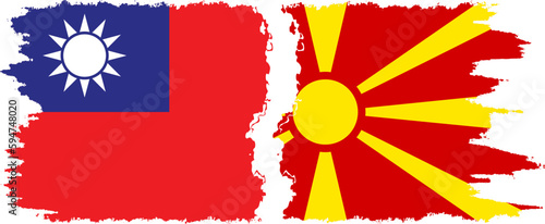 Northern Macedonia and Taiwan grunge flags connection vector