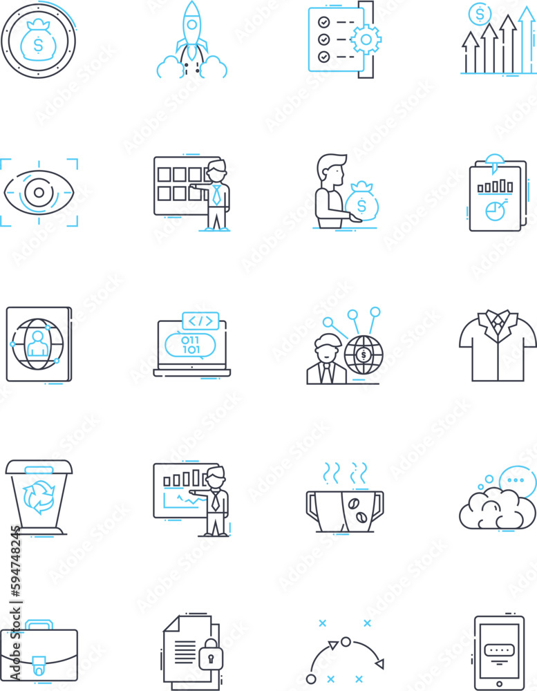 Fundamental trade linear icons set. Conceptual, Basics, Foundation, Core, Essentials, Crucial, Key line vector and concept signs. Fundamentals,Roots,Underlying outline illustrations