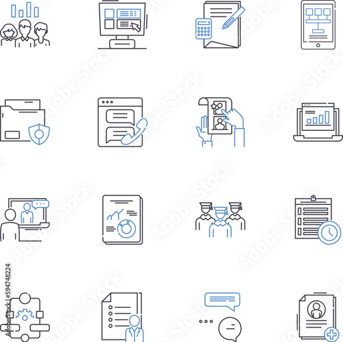 Editorial writing line icons collection. Opinion, Commentary, Perspective, Analysis, Critique, Viewpoint, Interpretation vector and linear illustration. Observations,Review,Assessment outline signs