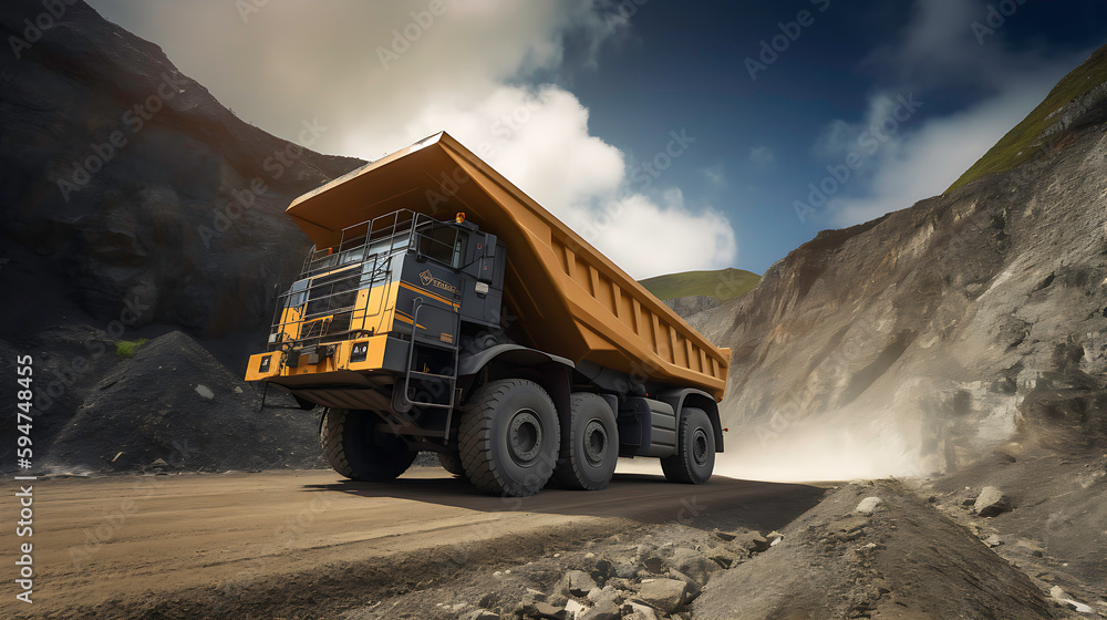 Yellow Truck in Open Pit Mine Generative AI Yellow Truck in Open Pit Mine Generative AI