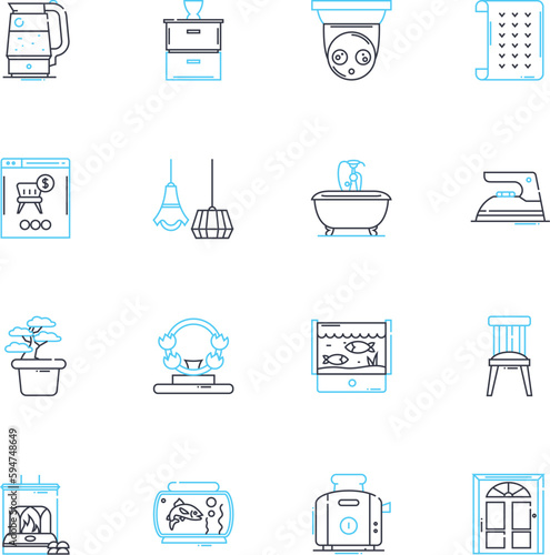 Flats linear icons set. Comfortable, Convenient, Stylish, Minimalistic, Affordable, Versatile, Classic line vector and concept signs. Casual,Chic,Practical outline illustrations