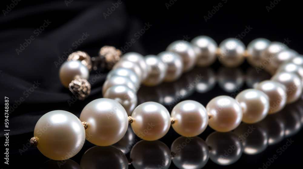 Pearl necklace on black background Generated AI Pearl necklace on black background Generated AI