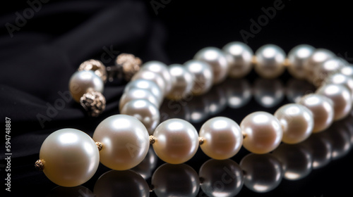 Pearl necklace on black background Generated AI