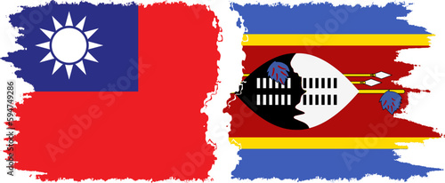 eSwatini and Taiwan grunge flags connection vector
