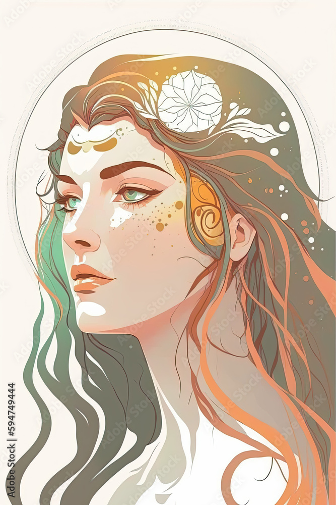 very simple fictional face, boho vector illustration, pastel colors, white background, ai generative, fictional character