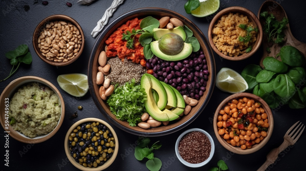 Top view vegan food Generated AI Top view vegan food Generated AI