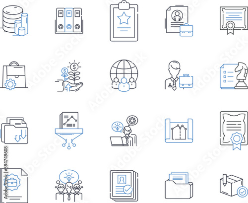 Materials flow line icons collection. Suppy, Movement, Circulation, Distribution, Disbursement, Dissemination, Conveyor vector and linear illustration. Pipeline,Transfer,Transmission outline signs set