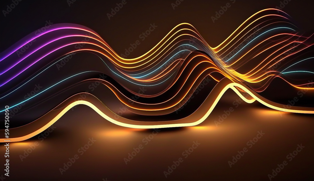 Futuristic Abstract Background with Neo Lines in Pink, golden and Blue Colors, generative ai