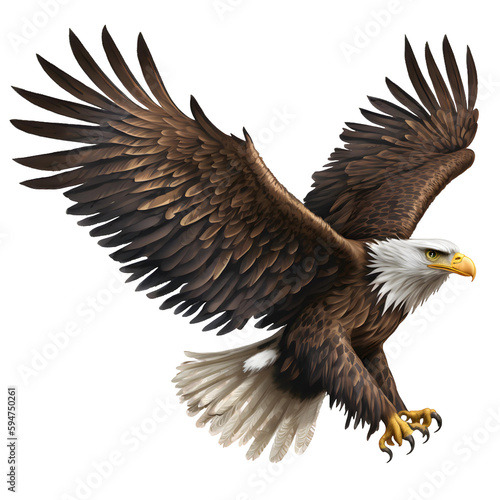 Slika na platnu AI generative ClipArt - Bald eagle flying - with transparent background