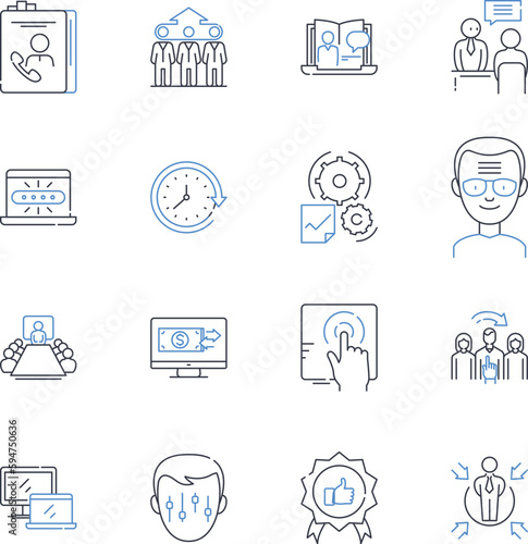 Contract negotiation line icons collection. Agreement, Bargain, Compromise, Deal, Discourse, Contract, Discussion vector and linear illustration. Terms,Meeting,Contracting outline signs set